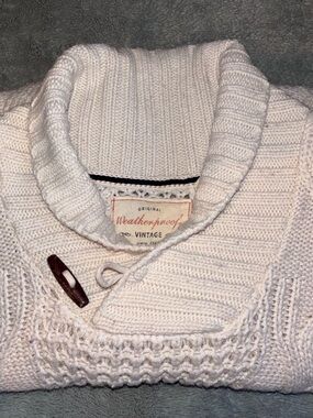 Weatherproof Cream Shawl-Collar Cable Knit Sweater